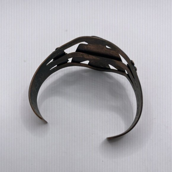 Solid Copper Native American Bird Turquoise Cuff Bracelet - Picture 2 of 6